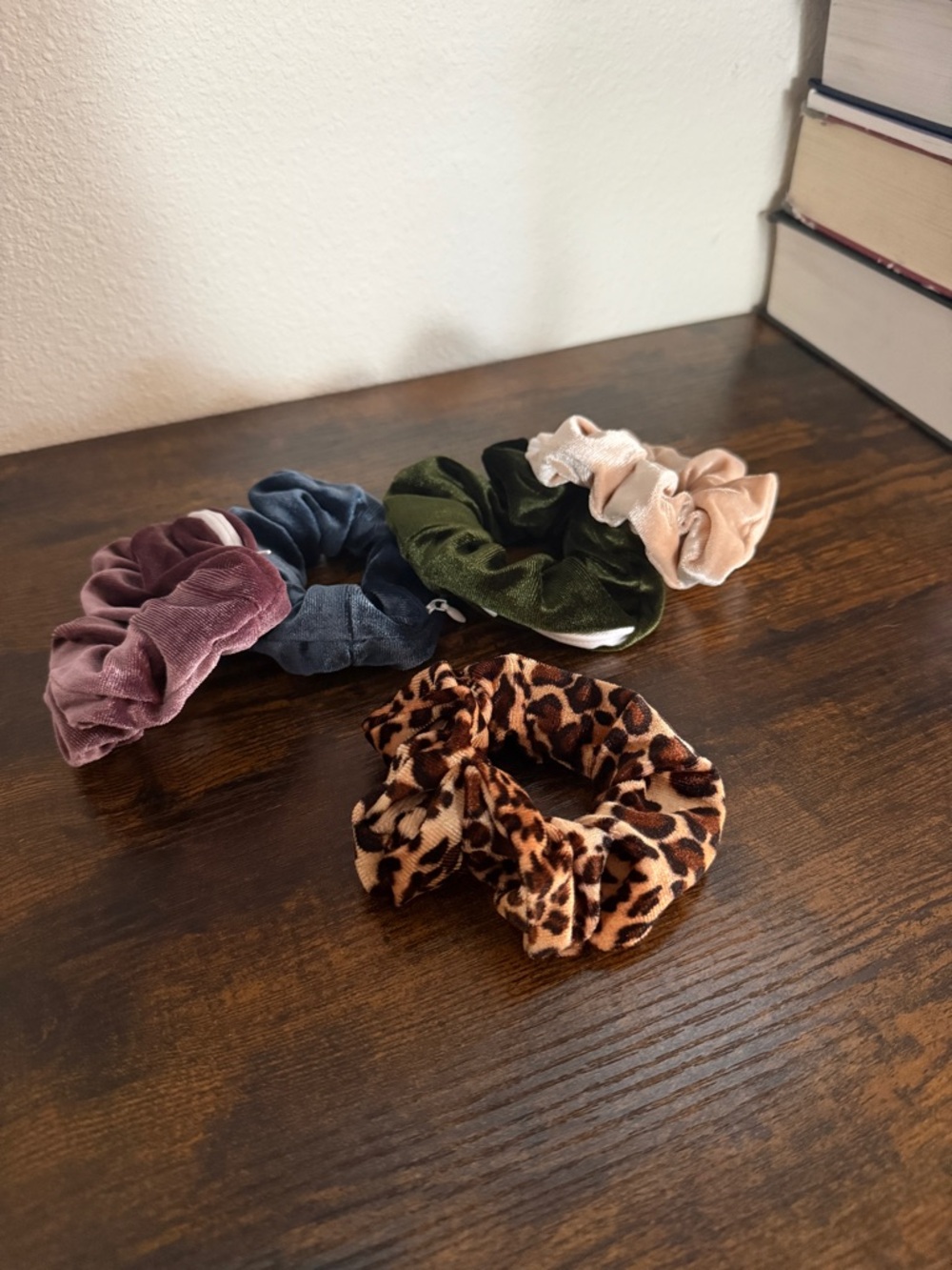 Velvet Print Scrunchies w/ Zipper Pocket - Pink, Blue, Green, Mauve, Leopard